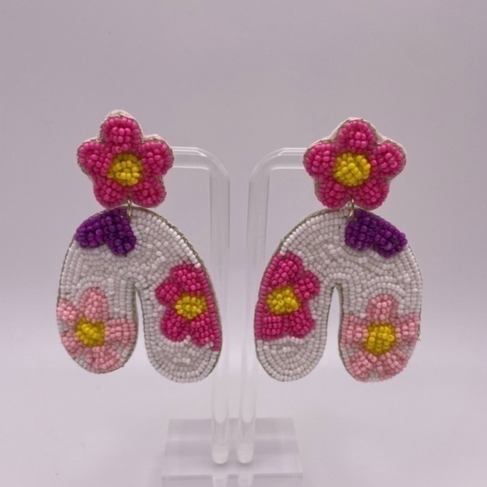 Flower Seed Bead Arch Earrings